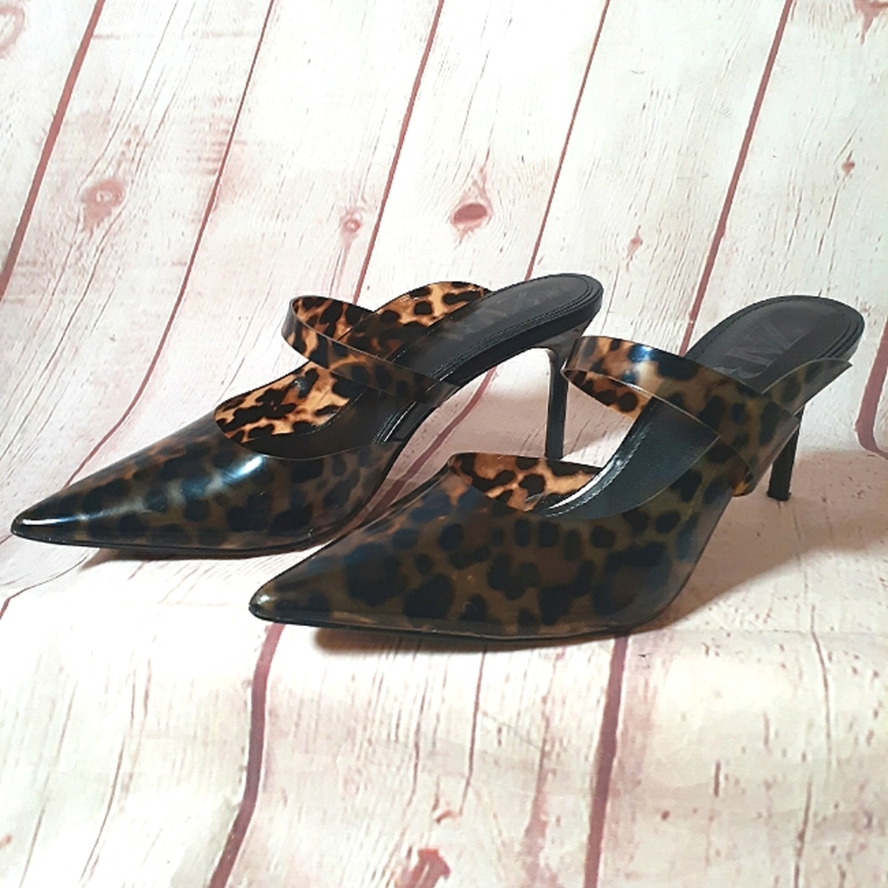 Zara Tortoise Shell Plexi Strap Heeled Mules 6/36